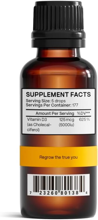 Advanced Trichology Vegetarian Liquid Vitamin D3-5000 IU High Absorption – 1000 IU per Drop – 6-Month Supply – Gluten-free – 1 fl oz (30 ml)