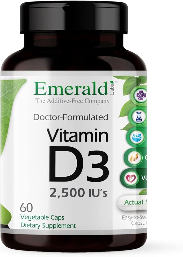 EMERALD LABS Vitamin D3 2,500 IU – Supports Bones, Teeth, Muscles, and Immune System – 60 Vegetable Capsules - görsel 1