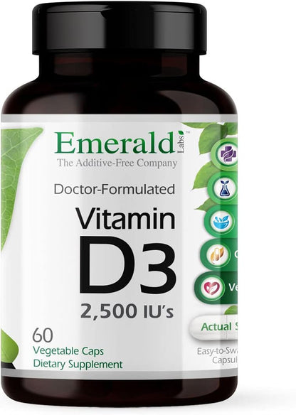 EMERALD LABS Vitamin D3 2,500 IU – Supports Bones, Teeth, Muscles, and Immune System – 60 Vegetable Capsules