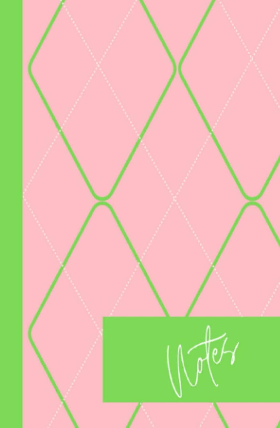 Green and Pink Argyle 13.3 x 20.3 cm Notebook, 100 Wide Ruled Pages, for Journalling and Meditation - görsel 1