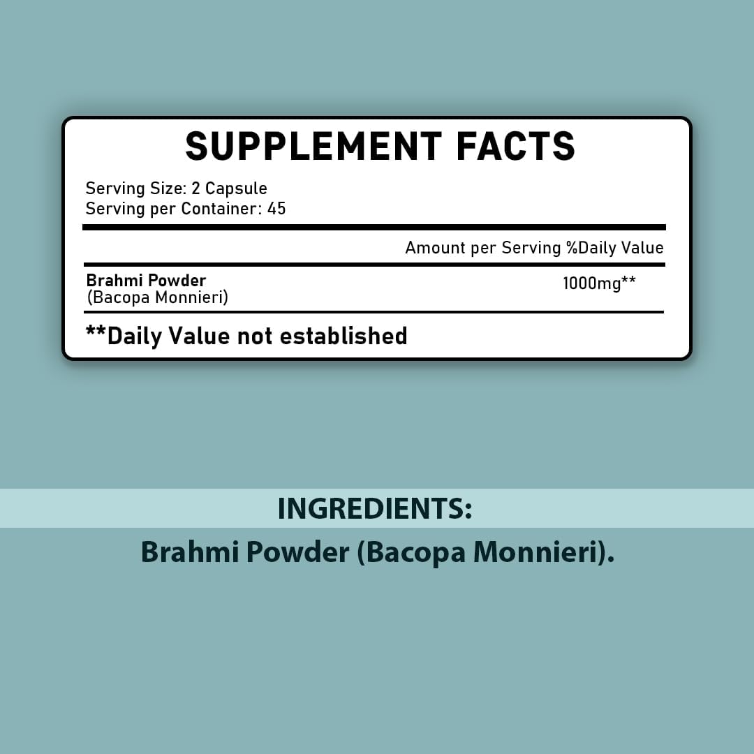Brahmi Tablets - 1000 mg, 90 Tablets (45-Day Supply) - mi Nature - görsel 2