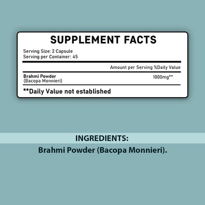 Brahmi Tablets - 1000 mg, 90 Tablets (45-Day Supply) - mi Nature