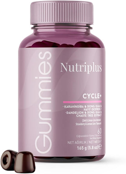 FARMASi Nutriplus Cycle Plus Gummies - Vegan Women's Support Supplement with Iron, Vitamin B6 & Botanical Extracts, Strawberry Lime, 60 Gummies