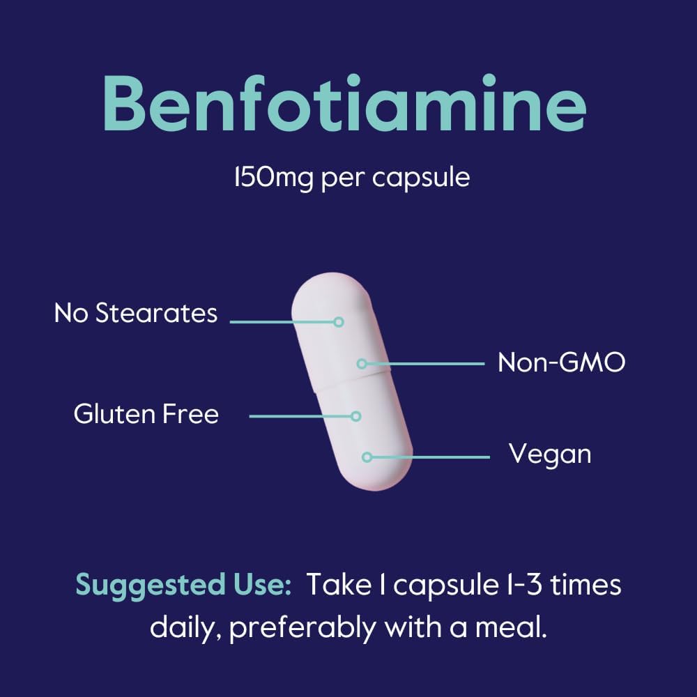 BESTVITE Benfotiamine 150mg - Fat Soluble Vitamin B1 (Thiamine) - 120 Vegan Capsules - görsel 5