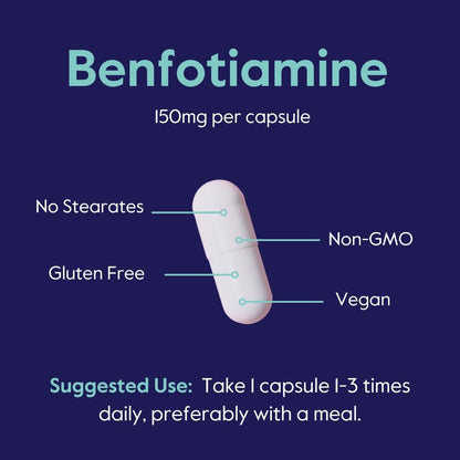BESTVITE Benfotiamine 150mg - Fat Soluble Vitamin B1 (Thiamine) - 120 Vegan Capsules