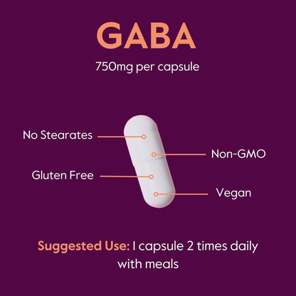 BESTVITE GABA 750mg, 120 Vegetarian Capsules - No Stearates, No Fillers, Vegan, Gluten-free