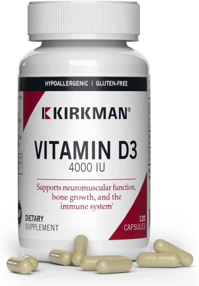 Kirkman Vitamin D3 4000 IU - 120 Vegetarian Capsules - Hypoallergenic - görsel 1