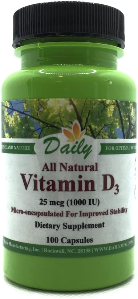 Daily Manufacturing Vitamin D3 1000 IU (25 mcg) - Non-GMO, Vegetarian Capsules for Bone and Immune Support - 100 Count - görsel 1