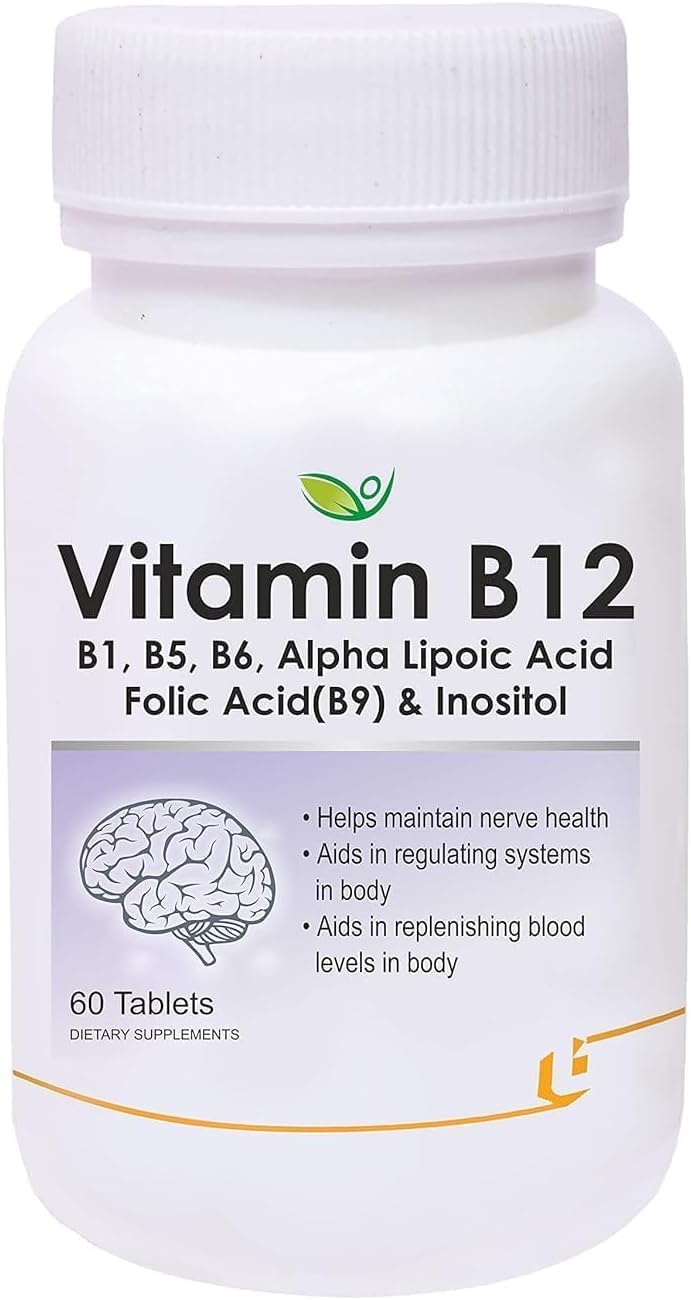 Vitamin B12 with B1, B5, B6, B9 (Folic Acid), Alpha Lipoic Acid ALA & Inositol Supplement – Energy Management, Antioxidant – 60 Tablets - görsel 1