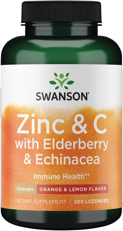 Swanson Zinc & C Lozenges with Elderberry & Echinacea - Orange & Lemon Flavour, 200 Lozenges