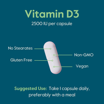 BESTVITE Vegan Vitamin D3 2500 IU (120 Vegetarian Capsules) - Vegan, Non-GMO, Gluten-free
