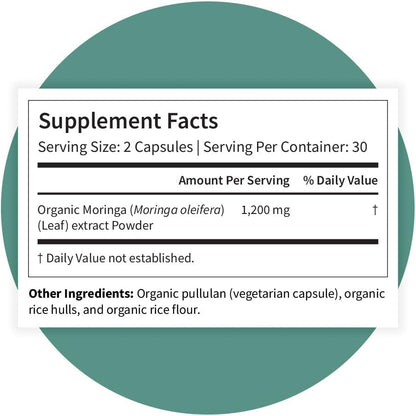 Pattern Wellness Organic Moringa Oleifera Supplement – Antioxidant Support & Cell Function – Whole Leaf Complete Formula – Vegan, Non-GMO – 60 Capsules