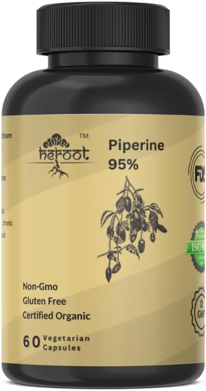 Heroot Piperine 95% (Piper Nigrum) 500 mg - Digestive Health & Breathing Support, Gluten-free, 120 Capsules - görsel 1