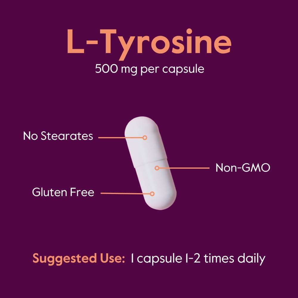 BESTVITE L-Tyrosine 500mg (240 Capsules) – No Stearates – Non-GMO – Gluten-free - görsel 5