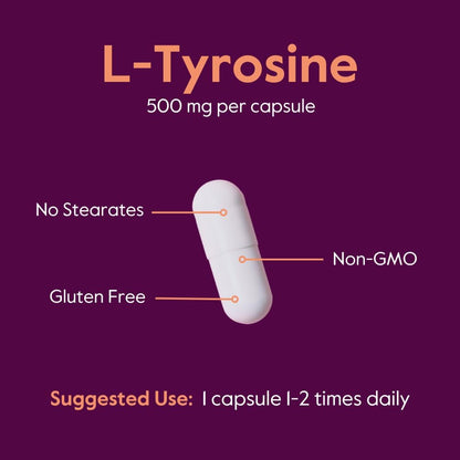 BESTVITE L-Tyrosine 500mg (240 Capsules) – No Stearates – Non-GMO – Gluten-free