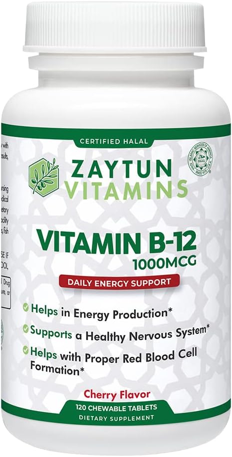 Zaytun Halal Vitamin B12 1000mcg Chewable Tablets - Vegan, Dairy-Free, 4-Month Supply - görsel 1