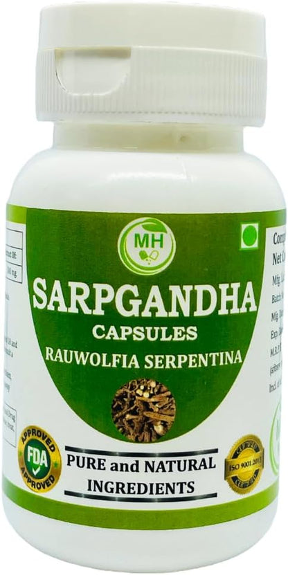 Morsan Health care Sarpgandha (Rauwolfia Serpentina) 500 mg Capsules, Pure and Herbal Food Supplement 60 Veg Capsules