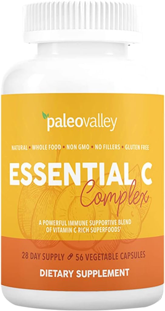Paleovalley Essential C Complex - Organic Vitamin C Supplement for Immune Support, 450mg - Whole Food Acerola Cherry, Camu Camu, Amla Berry - No Synthetic Ascorbic Acid - USA-made - görsel 1