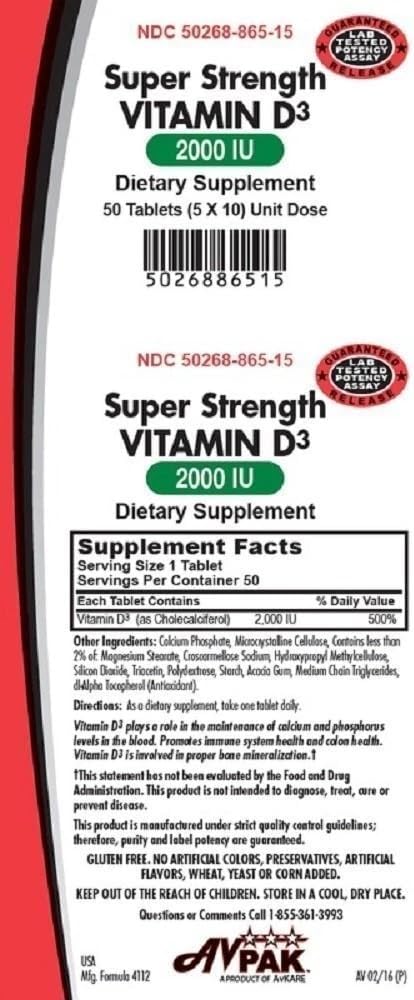 Avpak Vitamin D3 2000 IU, 50 Capsules - görsel 1