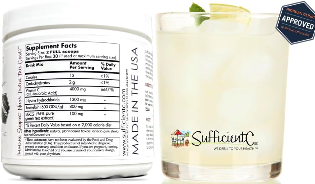 Sufficient-C High-dose Non-GMO Vitamin C - Lemon Peach Immune-Ade Drink Mix 250 Grammes (2 Pack) - görsel 2