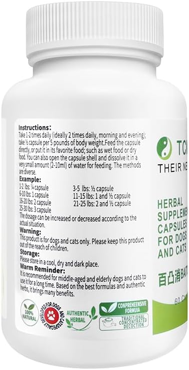 Baituxiao Herbal Supplement for Dogs and Cats Lumps, Bumps, Lipoma with Dissolve Formula, Immune Support (Chinese Edition) – 60 Capsules - görsel 4
