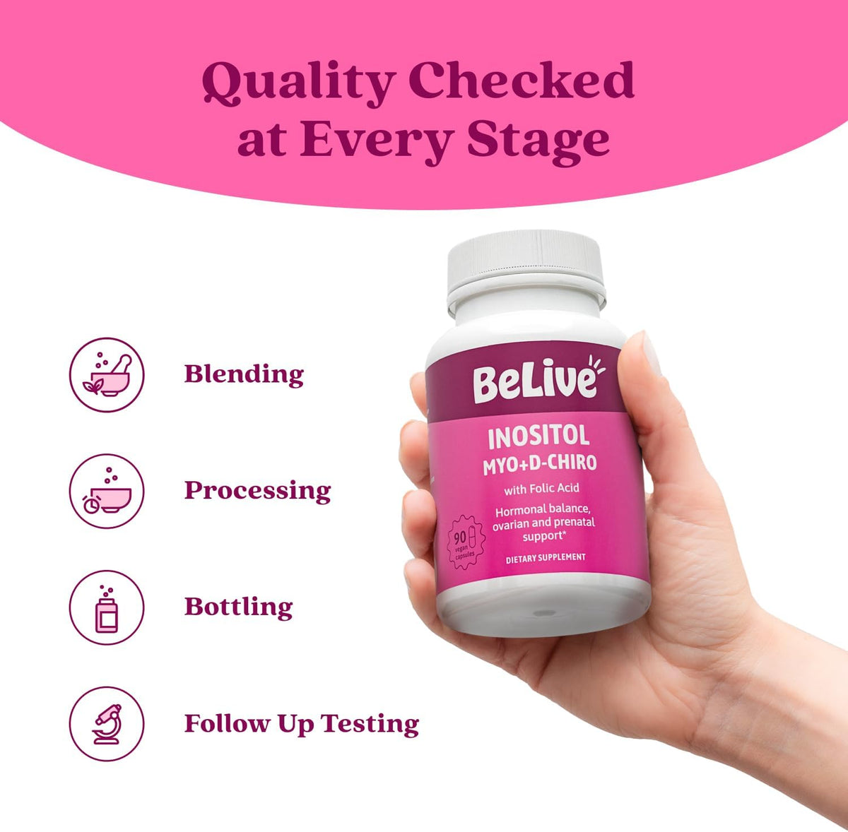 BeLive Myo-Inositol & D-Chiro Inositol Capsules - 90 Capsules: Optimal 40:1 Ratio with Folic Acid - görsel 6