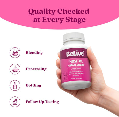 BeLive Myo-Inositol & D-Chiro Inositol Capsules - 90 Capsules: Optimal 40:1 Ratio with Folic Acid