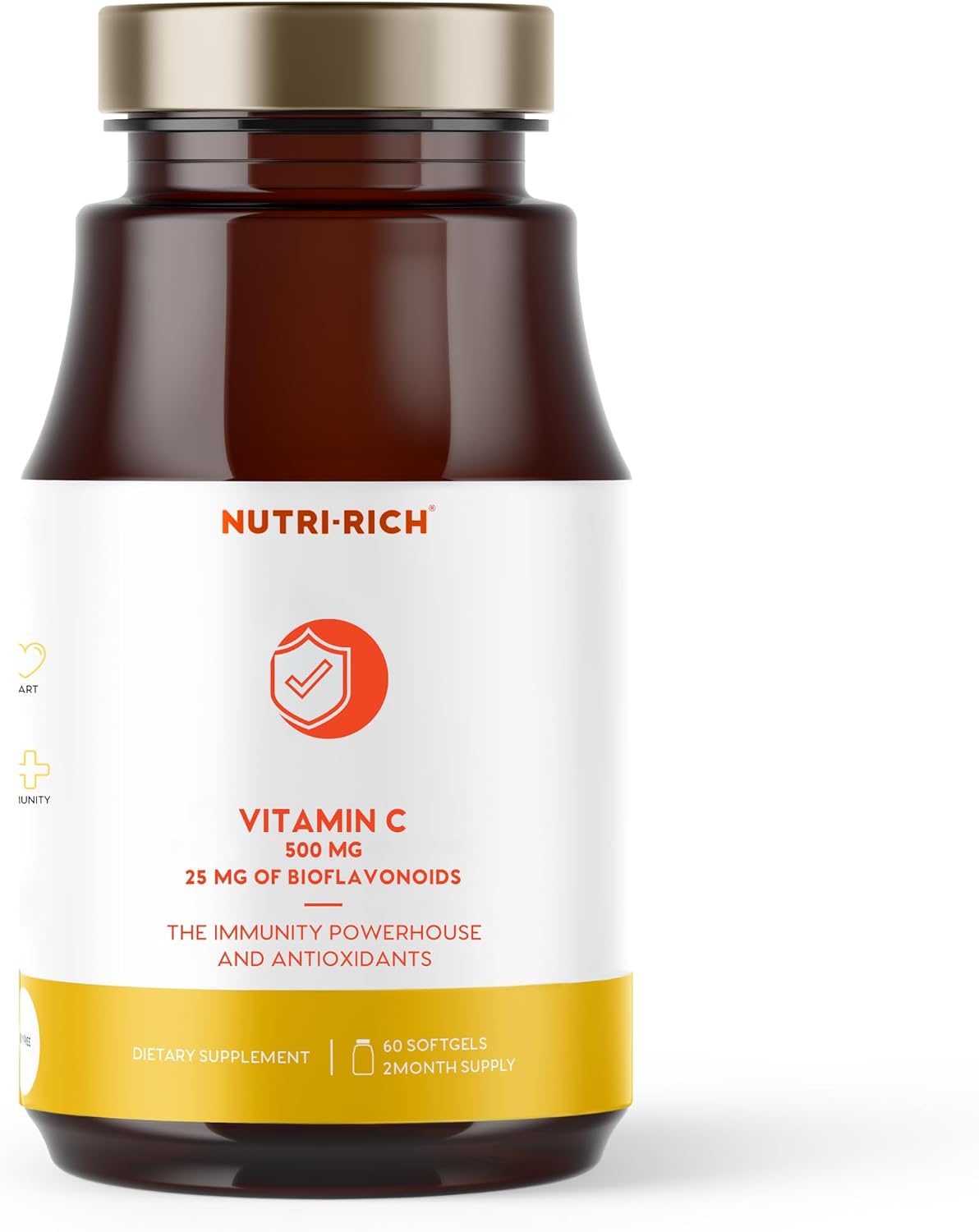 Vitamin C Supplement 500mg with 25mg Bioflavonoids - Ascorbic Acid Immune Support, Gluten-free, Soya-Free (60 Soft gel capsules) - görsel 1