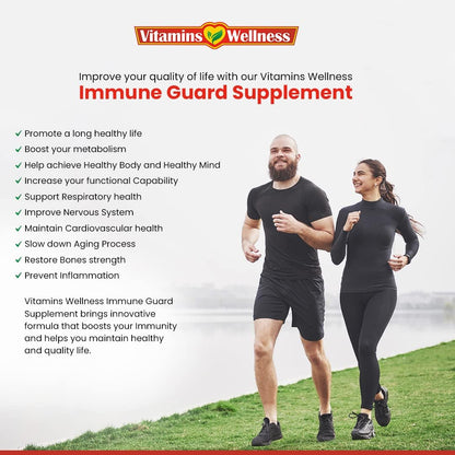 Vitamins Wellness Immune Guard – 10 in 1 Immune Support Supplement with Elderberry, Zinc, Vitamin C, Turmeric, Garlic and Echinacea – 60 Capsules