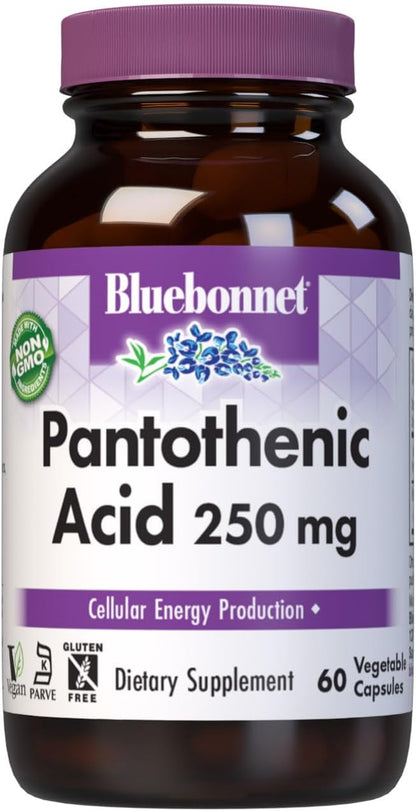 BlueBonnet Nutrition Pantothenic Acid 250 mg – Vitamin B5 Food Supplement, 60 Vegetable Capsules