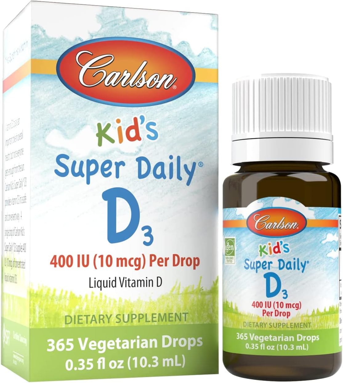 Carlson Kid's Super Daily D3 – Vitamin D Drops for Kids, 400 IU, One-Year Supply - görsel 1