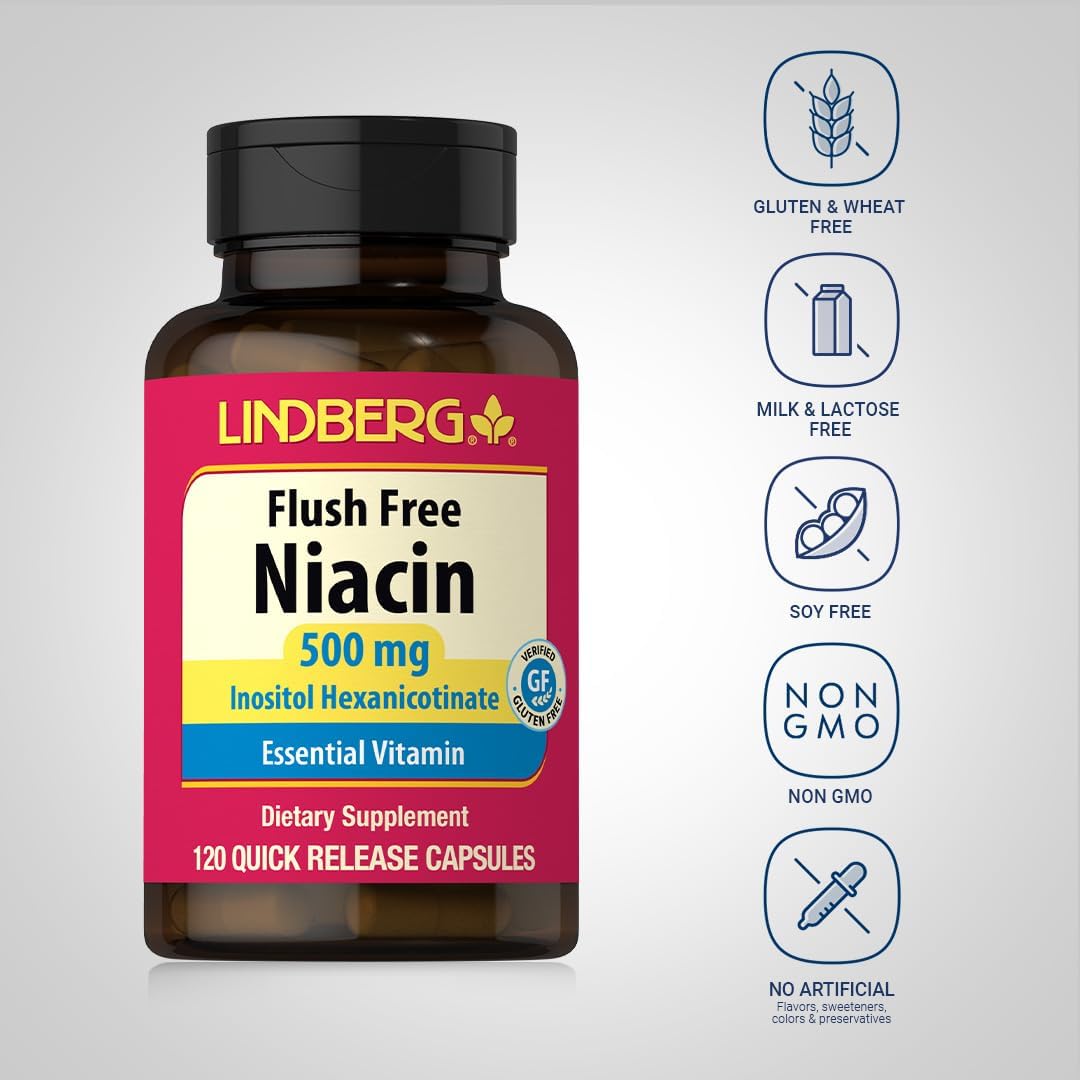 Lindberg Niacin 500mg Flush Free – Inositol Hexanicotinate, 120 Capsules - görsel 3