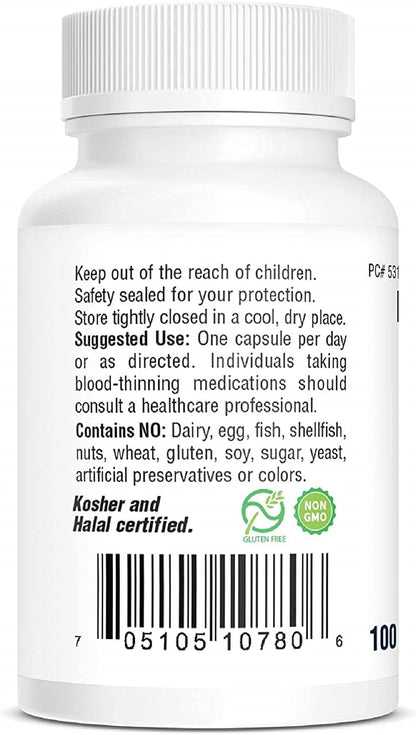 Bio-Tech Pharmacal MK-7 (Vitamin K2), 100 Vegetable Capsules – All-Natural Supplement – Supports Normal Bone Health and Blood Coagulation – Free from Dairy, Fish, Gluten, Peanut, Shellfish, GMOs, Kosher, Halal, & Soya