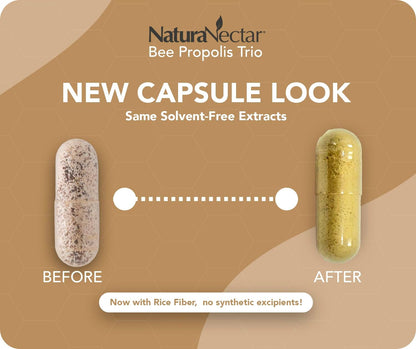 NaturaNectar Bee Propolis Trio Capsules - NSF Certified, Gluten Free, 60 Capsules