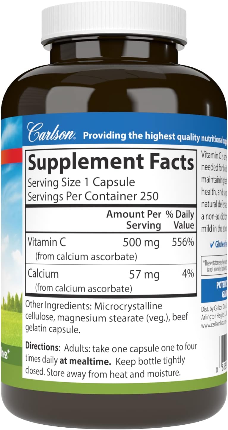 Carlson Mild-C 500 mg Buffered Vitamin C – 250 Capsules - görsel 2