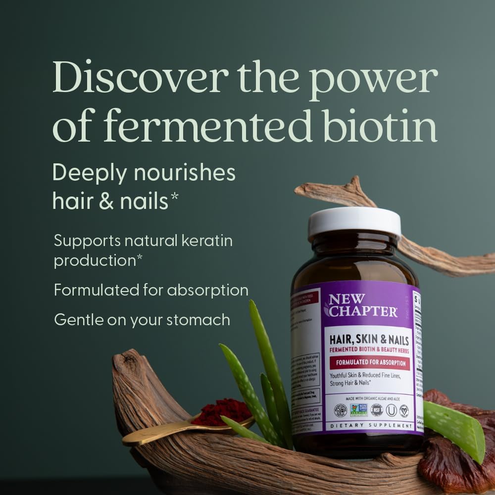 New Chapter Biotin Supplement, Vegan Hair Skin and Nails Vitamins with Fermented Biotin + Astaxanthin - 60 Count - görsel 4