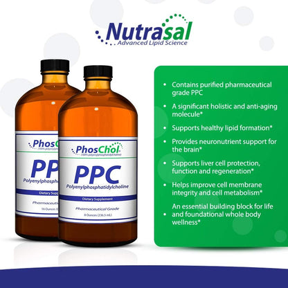 Nutrasal PhosChol PPC - Polyenyl Phosphatidylcholine Liquid Supplement - 480 ml (96 Servings)
