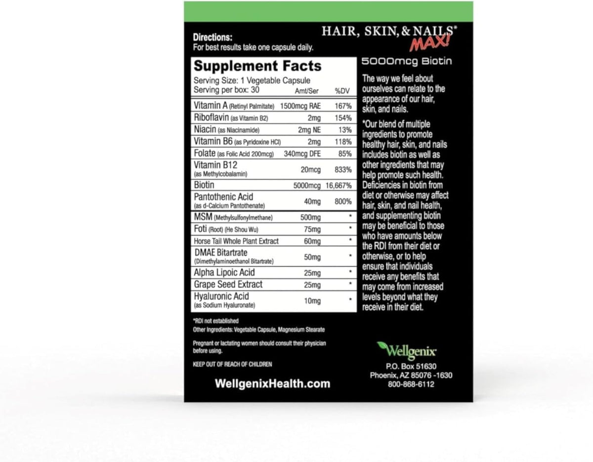 Wellgenix Purvana MAX Hair, Skin and Nails Supplement – 5000mcg Biotin with MSM & B-Complex – 30 Veggie Capsules - görsel 8