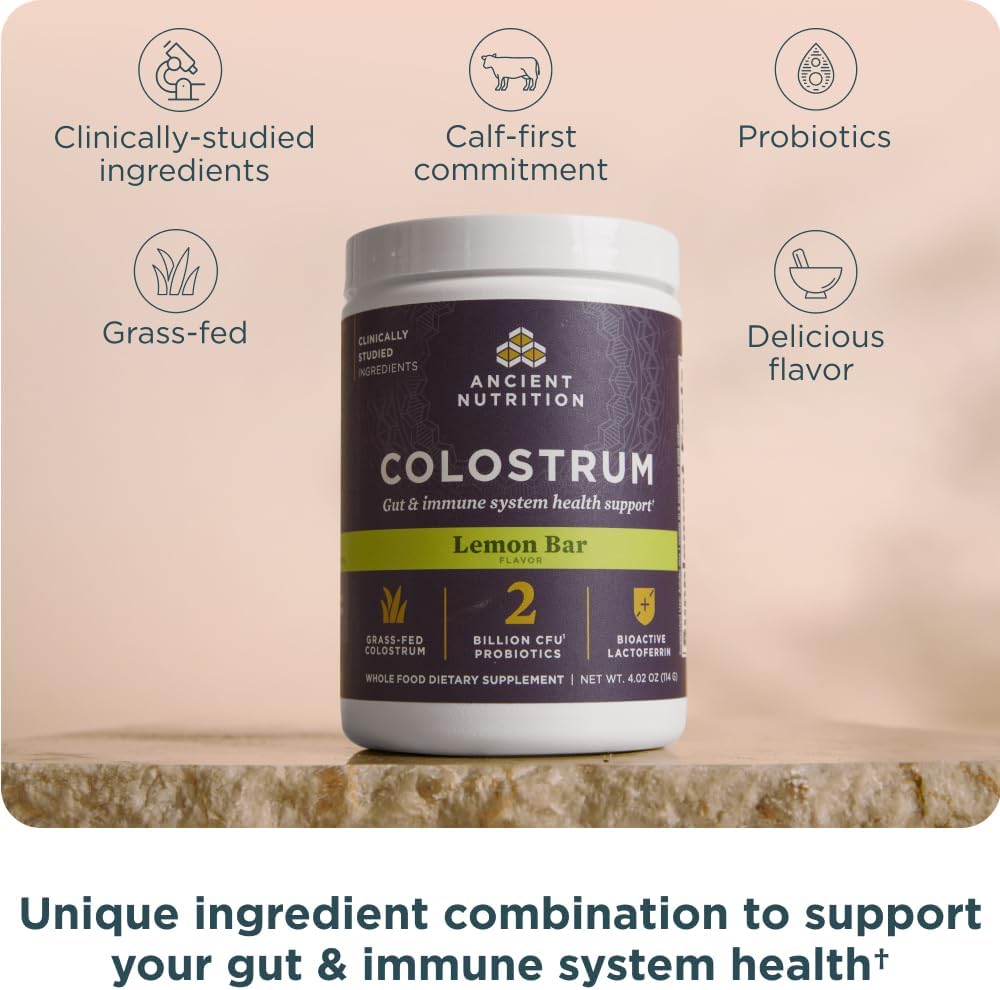 Ancient Nutrition Colostrum Superfood Powder, Grass-Fed Bovine Colostrum, Supports Healthy Gut Microbiome and Immune System, Lemon Bar Flavour, 60 Servings - görsel 3
