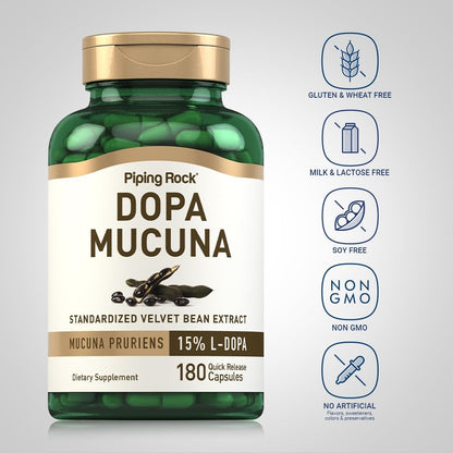 Piping Rock DOPA Mucuna Capsules, 180 Capsules – 15% L-DOPA Mucuna Pruriens Extract
