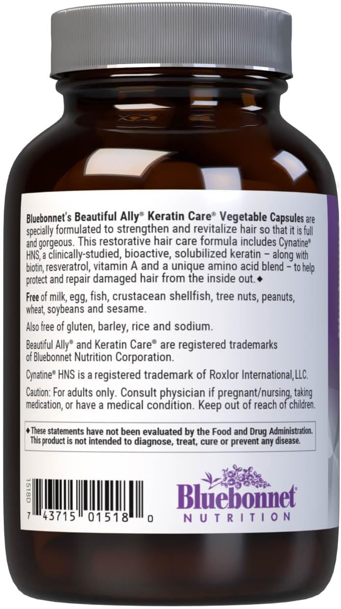 Bluebonnet Nutrition Beautiful Ally Keratin Care - Hair Strength & Revitalisation Supplement, Non-GMO, Gluten-Free, 30 Vegetable Capsules - görsel 7