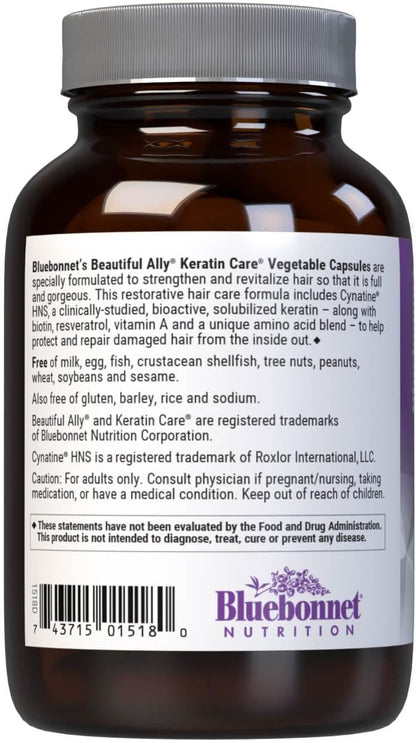 Bluebonnet Nutrition Beautiful Ally Keratin Care - Hair Strength & Revitalisation Supplement, Non-GMO, Gluten-Free, 30 Vegetable Capsules