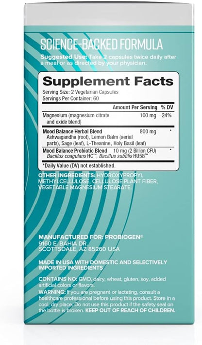 Probiogen Stress & Mood Balance Probiotic Ashwagandha Supplement, 120 Capsules