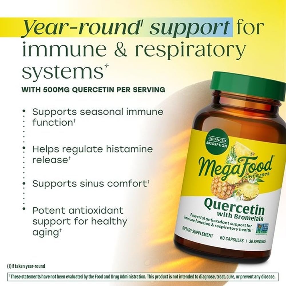 MegaFood Quercetin with Bromelain Supplement – 500mg Quercetin + 165mg Bromelain, 60 Capsules - görsel 3