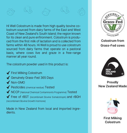 Hi Well Premium Grass-Fed Colostrum 1500 - 120 Chewable Tablets (3-Pack)