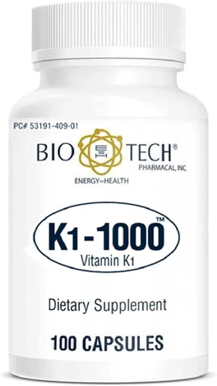 K1-1000 (Vitamin K1) 100 Capsules - 3 Pack - Bio-Tech Pharmacal - görsel 1