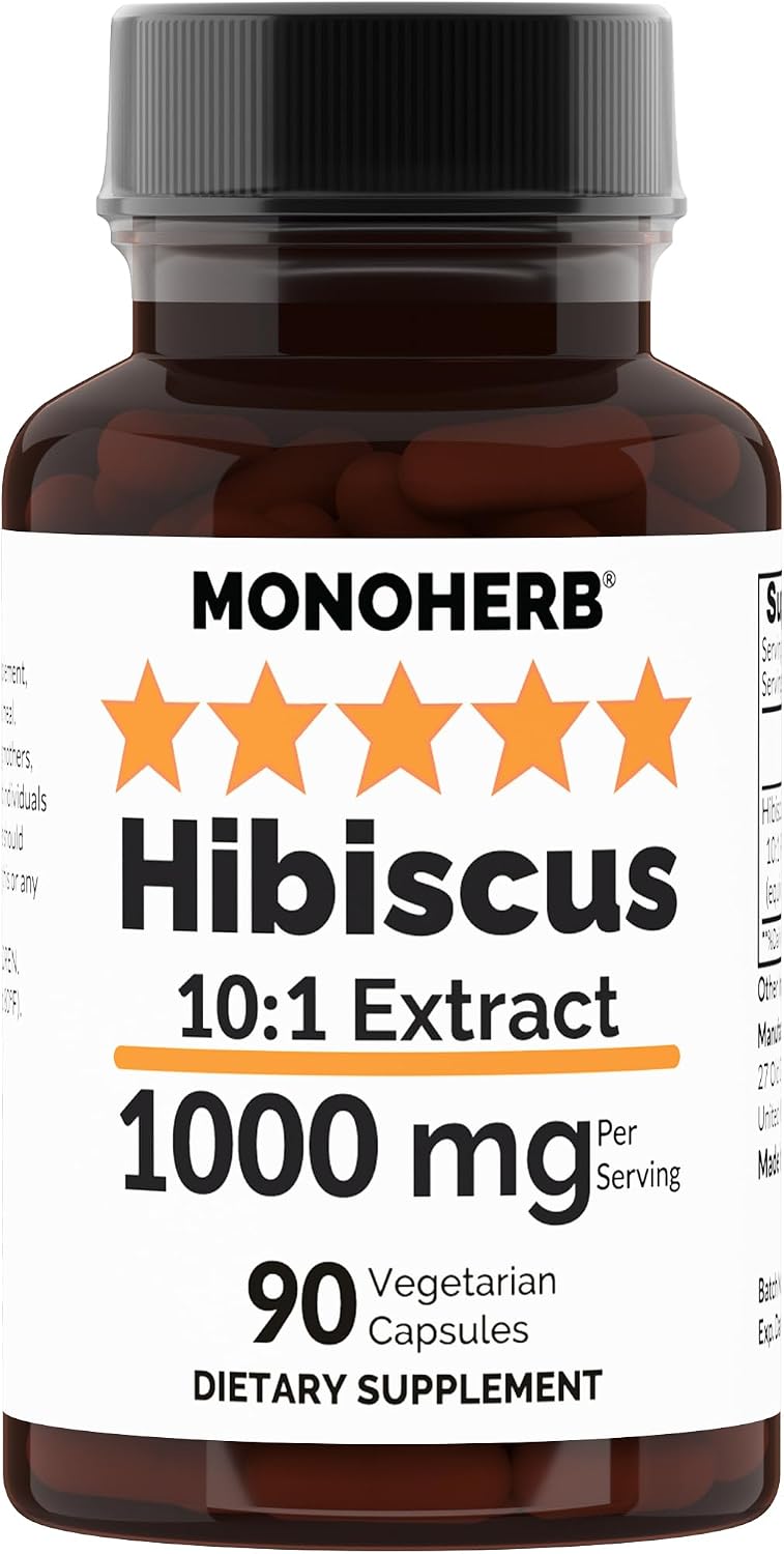 MONOHERB Hibiscus 10:1 Extract – 1000 mg per Serving – 90 Veggie Capsules - görsel 1
