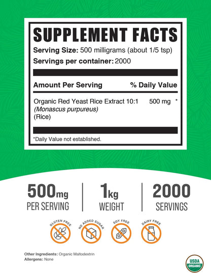 BulkSupplements.com Organic Red Yeast Rice Extract Powder – 1kg