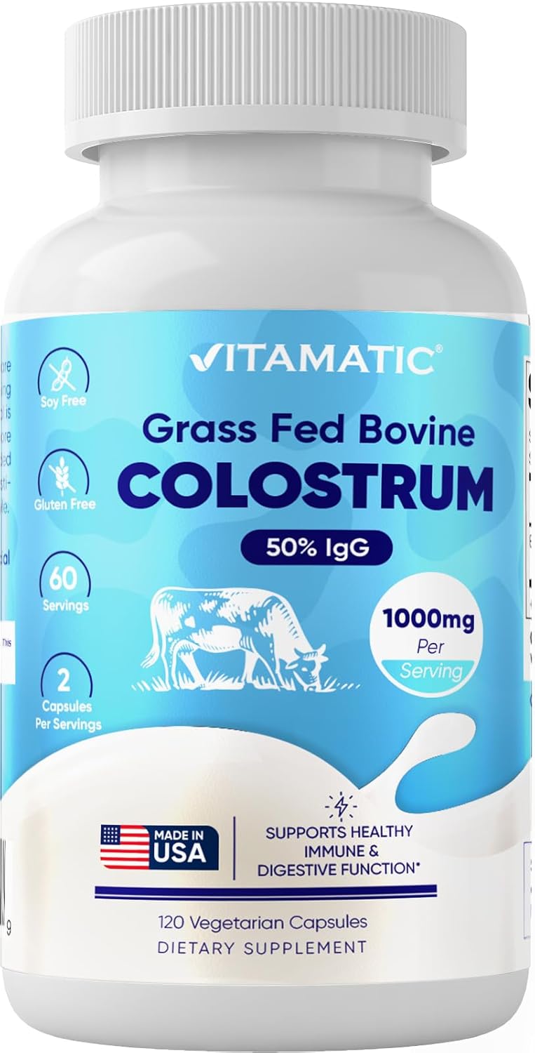 Vitamatic Bovine Colostrum Supplement – 1000 mg per Serving, 50% IgG, 120 Capsules - görsel 1