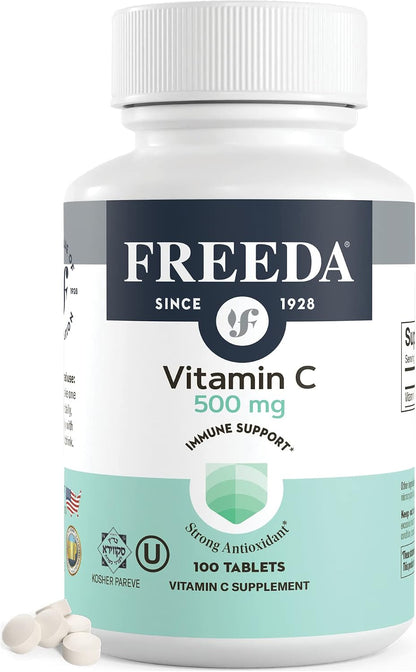 FREEDA Vitamin C 500 mg – Vegan Kosher Antioxidant Immune Support – 100 Tablets